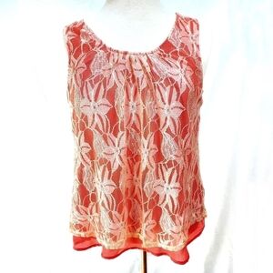 Pearl Coral Top with Lace Overlay
